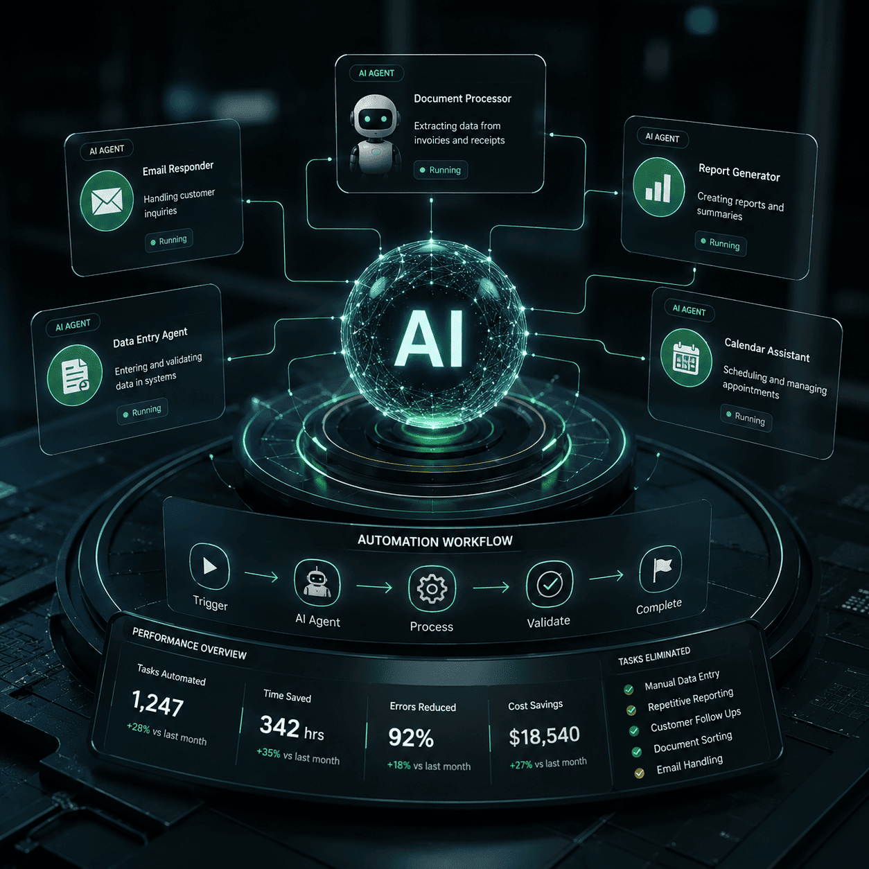 Abstract AI visualization representing custom AI agents built by Dotlogics